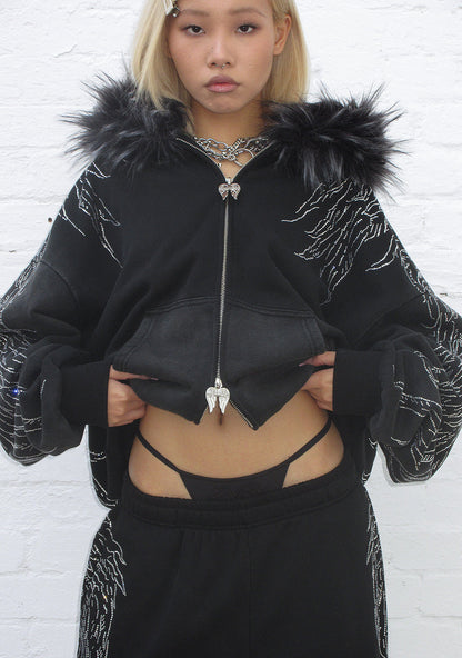 FALLEN FAUX RHINESTONE ZIP HOODIE