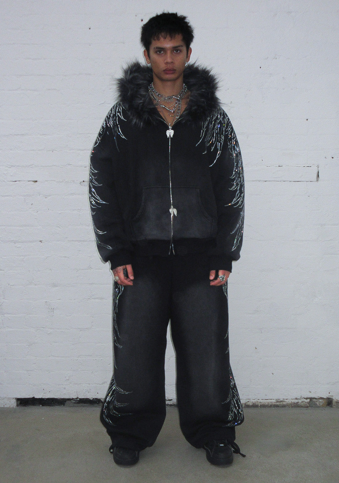 FALLEN FAUX RHINESTONE ZIP HOODIE