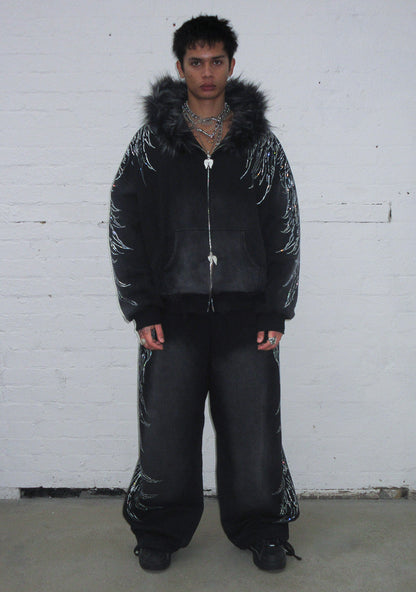 FALLEN FAUX RHINESTONE ZIP HOODIE