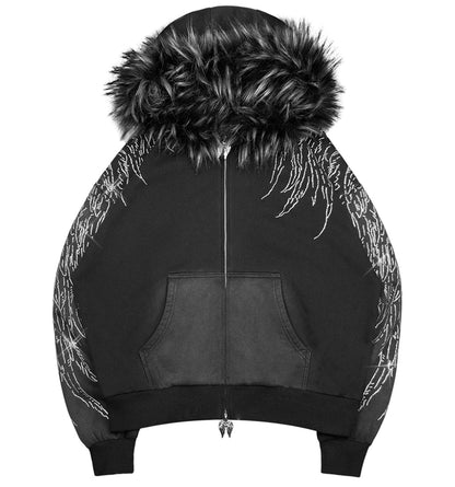 FALLEN FAUX RHINESTONE ZIP HOODIE